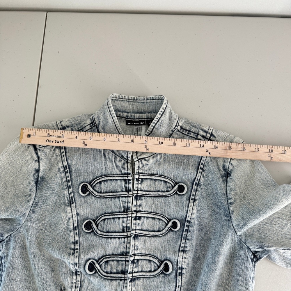 Allen B Acid Wash Military Denim Jacket L Frog Closure Y2K Steampunk Victorian - Picture 11 of 13